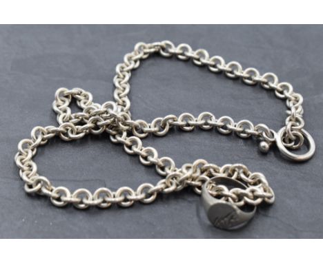 An HM silver chain with bar and loop clasp and small HM silver signet ring, GW approx 51.7g &amp; size N