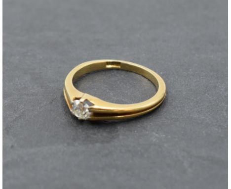 A yellow metal signet ring stamped 18ct having inset old cut diamond, approx 0.4ct, to open shoulders, loop stamped 18ct,  si