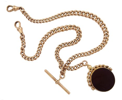 Early 20th century 9ct rose gold tapering Albert chain, with two clips by Constantine &amp; Floyd Ltd, with 9ct rose gold car