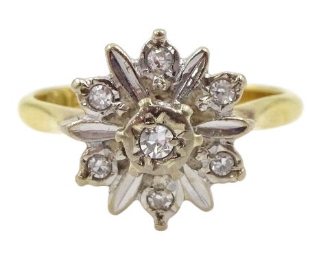 18ct gold diamond cluster ring, hallmarkedCondition Report:Approx 2.7gm, size H-I