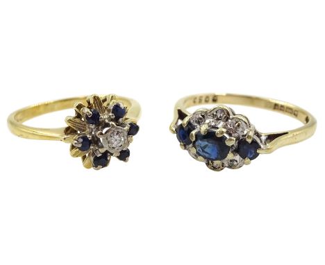 18ct gold sapphire and diamond cluster ring and a 9ct gold sapphire and diamond dress ringCondition Report:18ct approx 2.98gm