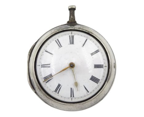 George III silver pair cased verge fusee pocket watch by William Baldwin, Broughton, No. 109, round pillars,  pierced and eng