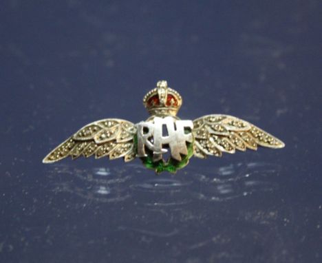 A 14ct white gold enamel decorated RAF sweetheart brooch