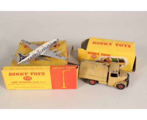 Three boxed Dinky models, 706 Viscount Air Liner, 252 Refuse Wagon plus 755 Lamp Standard