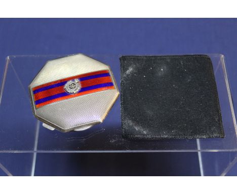 A silver octagonal shaped compact with enamel details and Royal Engineers insignia, Birmingham 1939