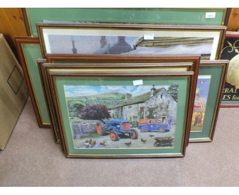 Various tractor and traction engine prints, framed jigsaws, magazines etc