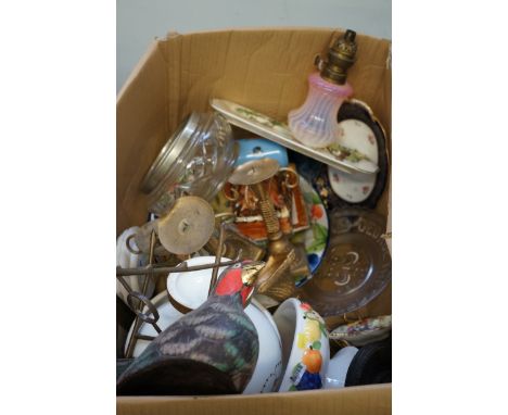 Large unsorted mixed box to include a victorian oil lamp & other Victorian ceramics 