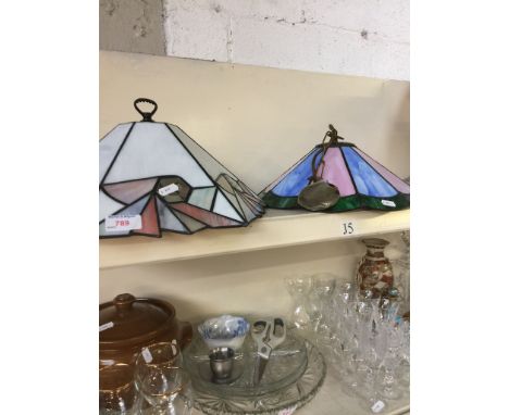 TWO LEADED GLASS LIGHT SHADES       J5