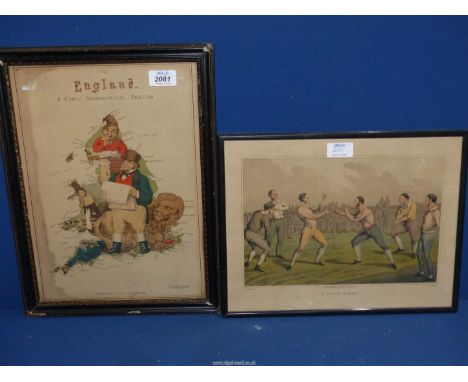 A rare caricature map/comic sketch of England, featuring John Bull reading The Times, Mr Punch and a Welsh woman, along with 