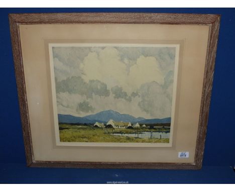 A photo-lithograph "Village by the Lake, Connemara" signed lower right Paul Henry with Fine Art Trade Guild stamp lower left,