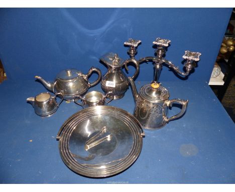 A quantity of Epns to include: Walker & Hall three piece teaset, candelabra, etc.