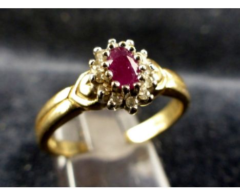 9 ct gold ruby & diamond ring. Size S.