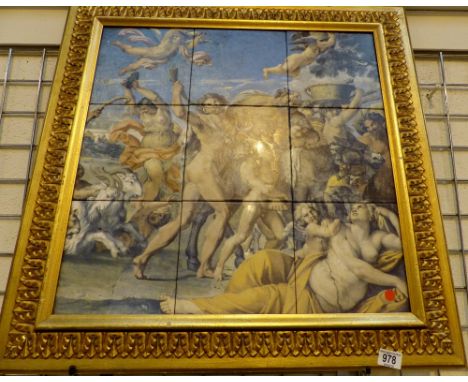 Unusual printed tile picture of a Bacchanallian scene