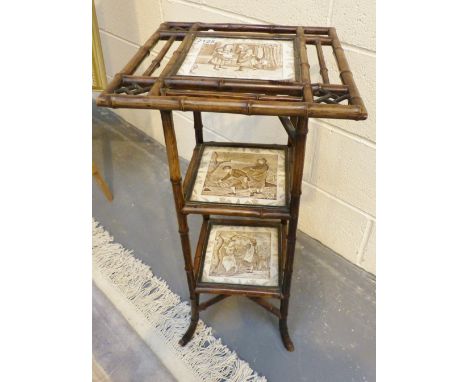 Three tier bamboo and tile plant stand