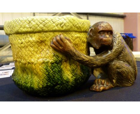 Victorian majolica Bretby (Tooth & Co) monkey planter A/F L: 38 cm 