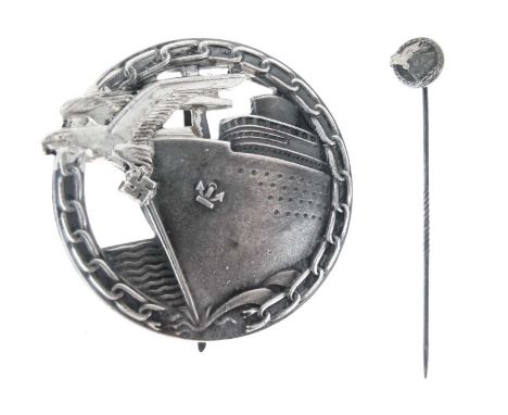 Third Reich Blockade Runners Badge, Makers Mark to reverse, 'Octto Placzek, Berlin', wide pin, with corresponding pin badge, 