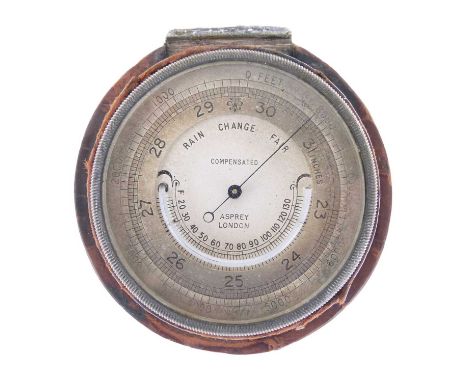 Asprey - Early 20th Century pocket barometer, the signed silvered scale reading from 23 to 31 inches of pressure, 0 to 8000 f