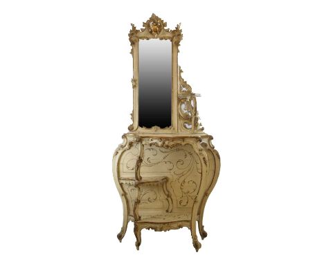 19th Century Continental giltwood and gesso mirrorback console, of rococco influence and asymmetric form with rectangular mir