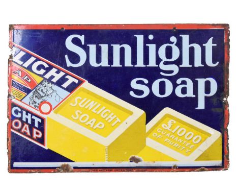 Advertising - 'Sunlight Soap' early 20th Century enamel sign, 45cm x 30cm