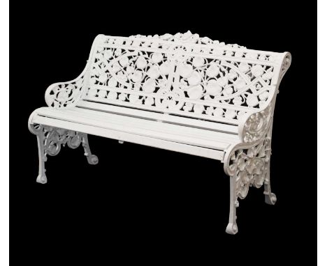 Cast metal ‘Nasturtium’ pattern, two seater garden bench, after a design by Coalbrookdale, 130cm x 71cm x 89cm high