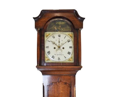 Late George III oak and mahogany-cased 8-day painted dial longcase clock with convex dial, Thomas Nelson, Market Deeping, (fl