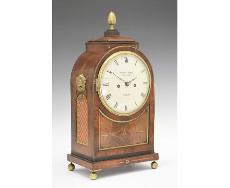 Regency brass inlaid twin fusee bracket clock, Bentley &amp; Beck, Royal Exchange, with 7-inch cream dial (refinished), wire 