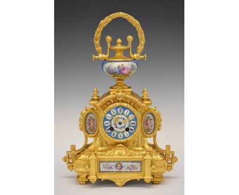 Dated mid 19th Century French Sèvres-style porcelain and gilt metal mantel clock, P. H. Mourey, Paris, 1863, the 3-inch cellu