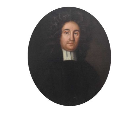 Mid-18th Century English School - Oil on canvas - Portrait of a cleric, bust length, wearing a wig and clerical dress, 73cm x