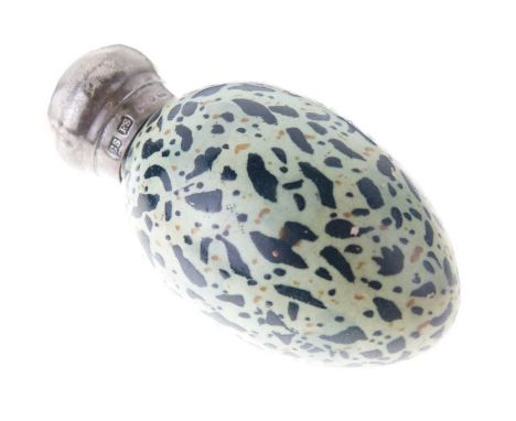 Saunders &amp; Shepherd - Victorian silver-lidded egg-shaped scent bottle, the ceramic body modelled as a speckled green egg,