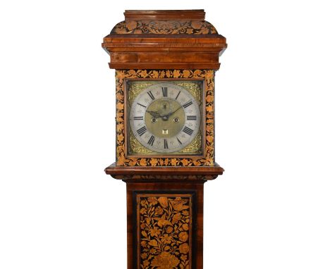 Fine walnut and floral marquetry-cased 8-day longcase clock George Murgatroyd, London, circa 1700, the 12-inch square brass d
