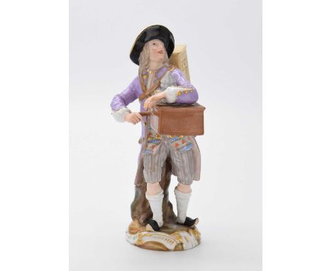 Late 19th Century Meissen model of ‘the Magic Lantern Seller’, from the ‘Cris de Paris’ series after Peter Reinicke, the figu