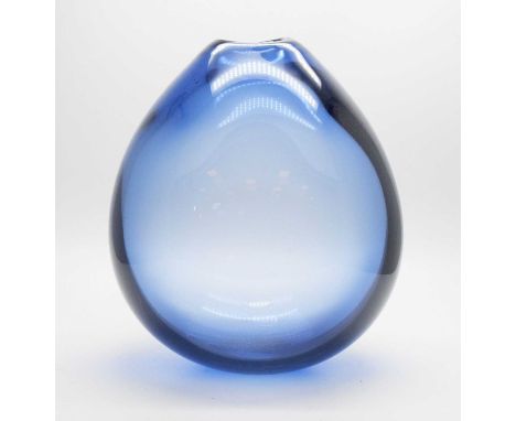 Per Lutken for Holmegaard, Denmark - Large blue glass 'Drabba' or Soap Bubble vase, etched marks to base and dated 1961, 27cm