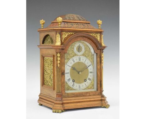 Lenzkirch - German walnut-cased two-train bracket clock, the 5.5-inch silver chapter ring with Roman hours and Arabic minutes