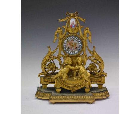 Mid 19th Century French gilt metal and porcelain-mounted mantel clock, anonymous, retailed by Bennett, 65 &amp; 64 Cheapside,