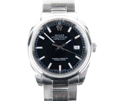 Rolex - Gentleman's Oyster Perpetual automatic stainless steel wristwatch ref:116200, signed black dial with smooth bezel, st