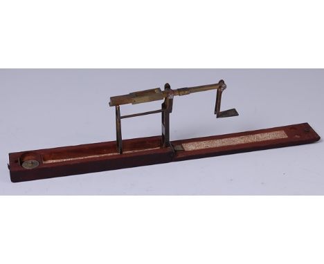 Late 18th century mahogany cased folding guinea scales, bearing label for A. Wilkinson, Ormskirk, 28cm when open (1)