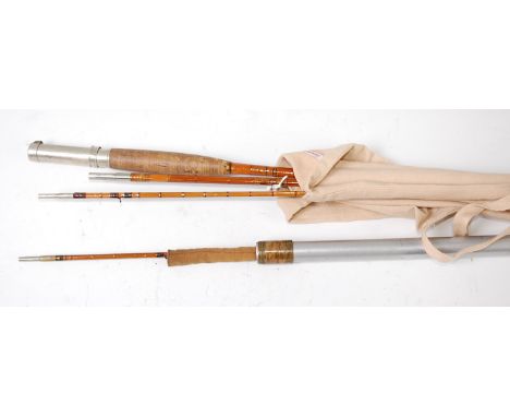 An H.L. Leonard USA Tournament 9' three piece split cane trout fly rod, with spare tip in tube.   Condition Report / Extra In