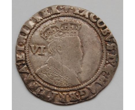 England, 1604-1606 sixpence, Tower mint, James I third bust below Lis mint mark, rev. date above shield (gF) (1)