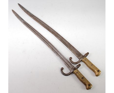 A French model 1866 Chassepot bayonet, having a 57.5cm single edged Yataghan shaped blade, hooked quillon stamped S 13459 and