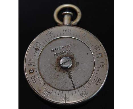 A G & J Hawksley Maleham nickel cased single dial game counter, the outer scale 0-60, RD 120431, 6cm (including suspension ri