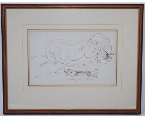 Attributed to James Howe (1780-1836), Horse and hound, pen and ink sketch, 24 x 39cm.