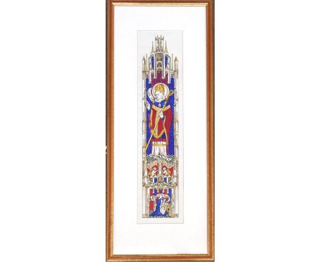 BROOKS, Professor Christopher: Design for (or copy of) stained glass window in the high gothic style. Signed with monogram. P