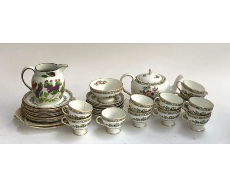 A Foley china Ming Rose tea set; together with a small Wedgwood jug 