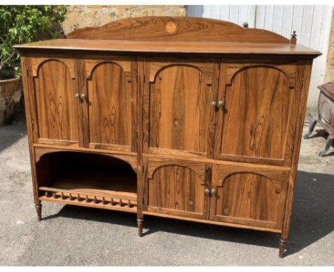 A 20th century rosewood veneer cabinet, comprising six doors and a shelf below, 156x55x111cmH 