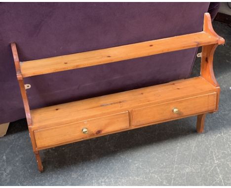 A small pine wall shelf, with two drawers, 73cmW 55cmH 