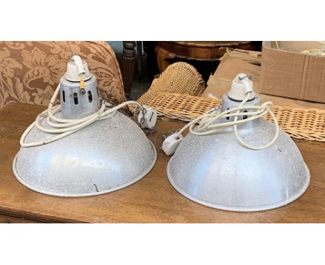 A pair of vintage spun aluminium lightshades, 30cmD 