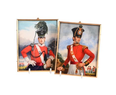 Michael Martlett RMS (1922-2008), two portrait miniatures, Officer-Light Company, Field Officer 43rd Light Infantry, oil on i