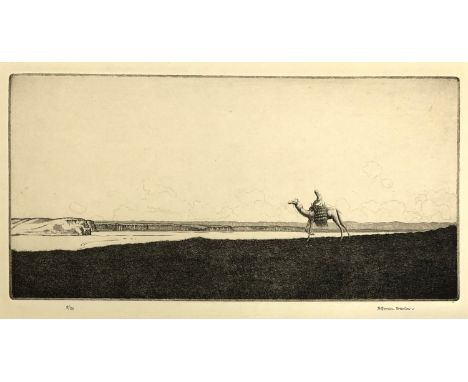 Herbert Gordon Warlow (1885-1942), camel rider in the desert, drypoint etching, signed and numbered 8/50, 12.5x25cm 