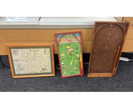 Two vintage bagatelle boards and a framed map