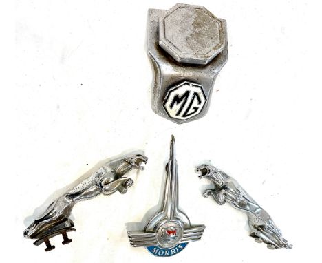Selection vintage car mascots to include 2 jaguars, Morris, MG
